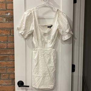 Size Small White Body Con Mini Dress with Cut Outs and Puff Sleeves (with tags!)